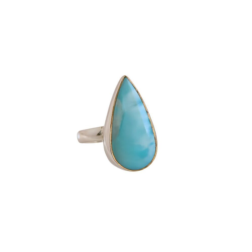 Dominican Republic Larimar Statement Ring in 925 Sterling Silver